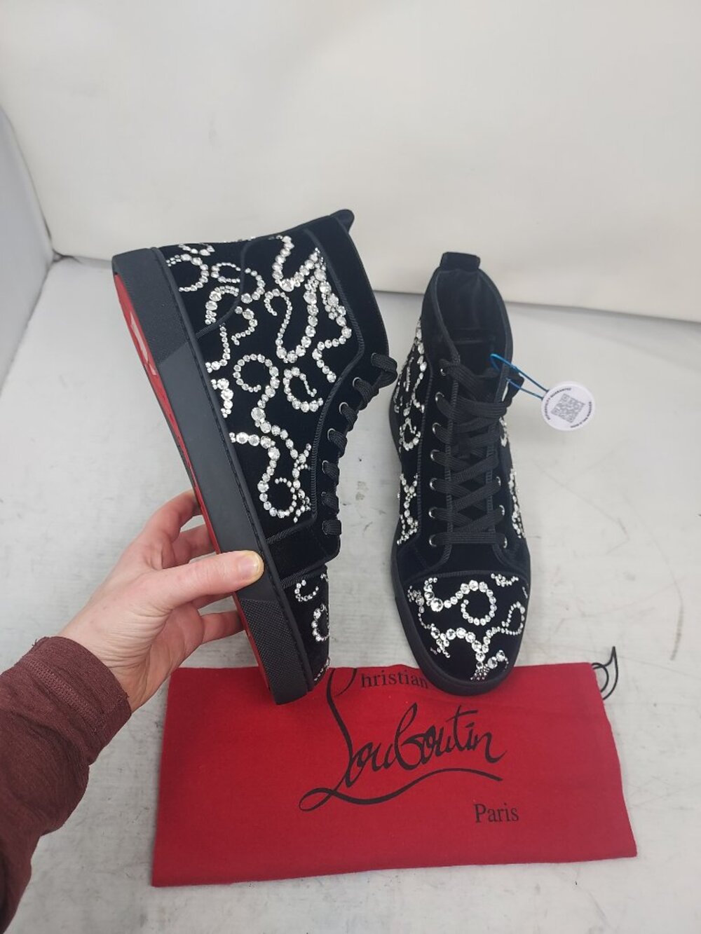 Christian Louboutin Black Jewel Octolouis Strass High Top Sneaker